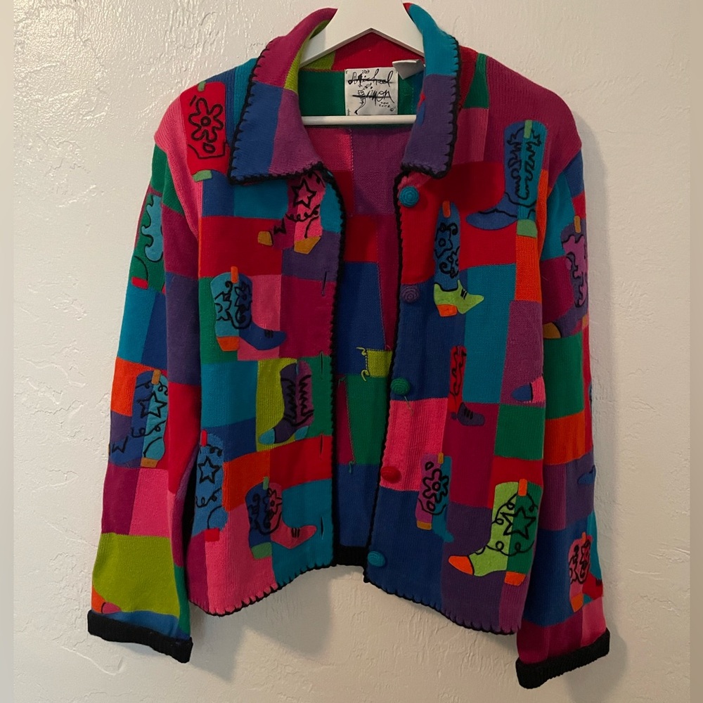 MICHAIL SIMONS VINTAGE COWBOY BOOTS SWEATER - Picture 1 of 7